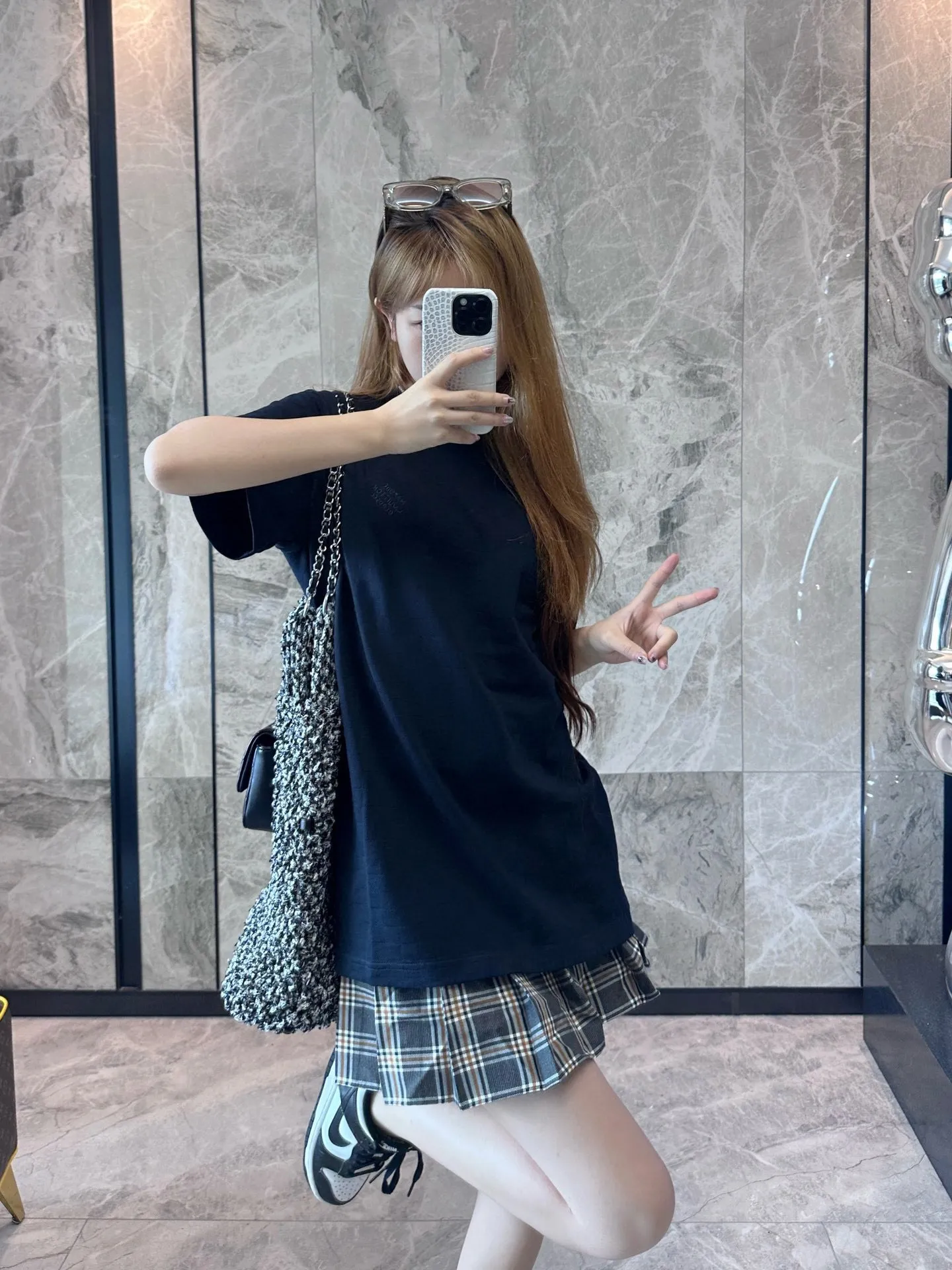Louis Vuitton/Louis Vuitton 24ss pique checkerboard embroidered short sleeves